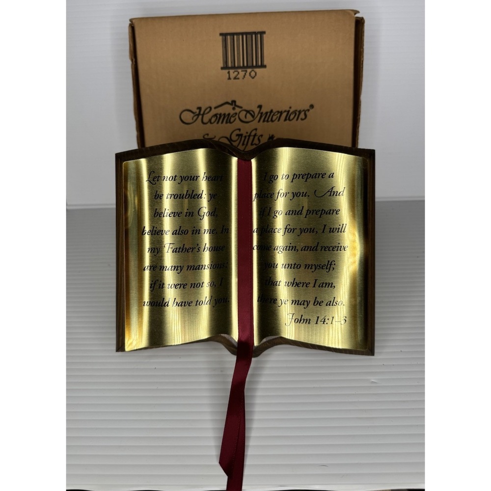 Vintage John 14:1-3 Bible Verse Wall Plaque Gold Tone Open Book Christian Decor